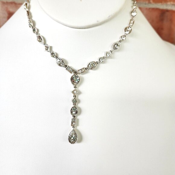 Elegant Silver-Tone Cubic Zirconia Y-Necklace With Teardrop Pendant - Picture 6 of 7